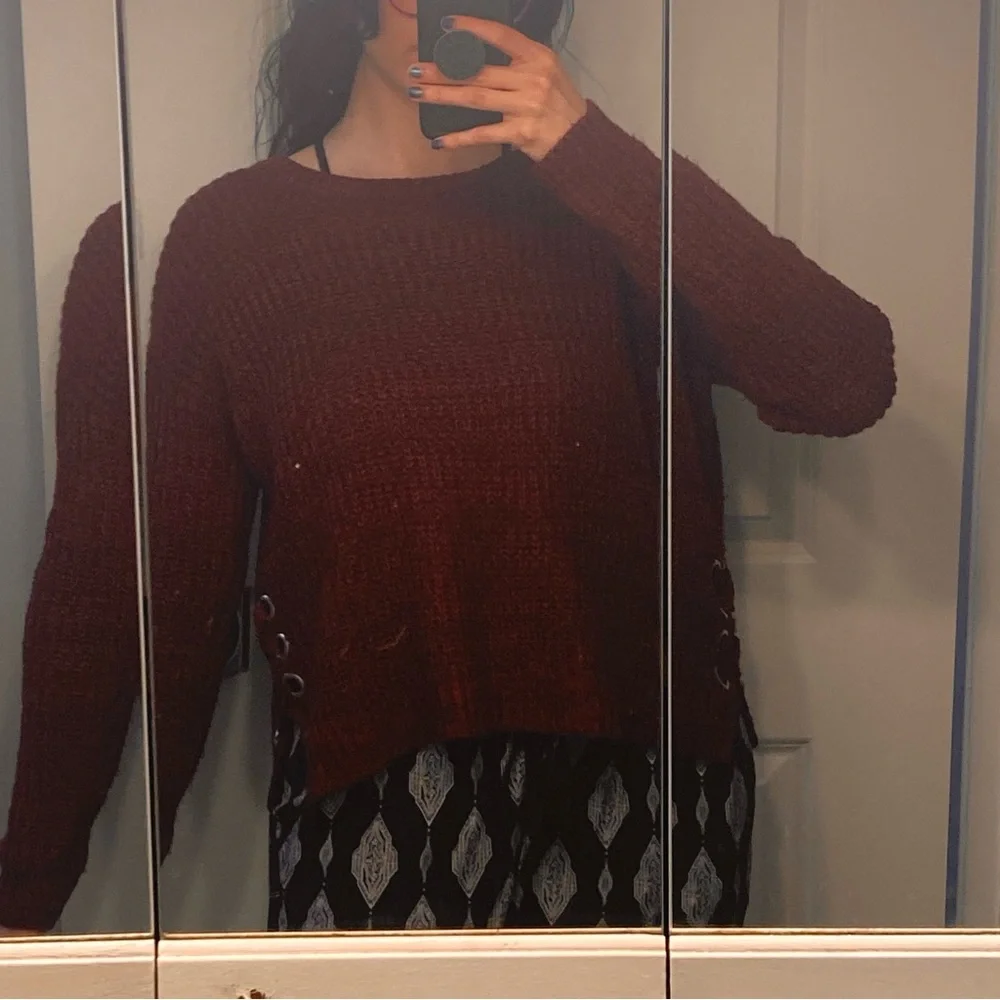 It’s Our Time Burgundy Knit Sweater with Ring Details - Picture 7 of 9
